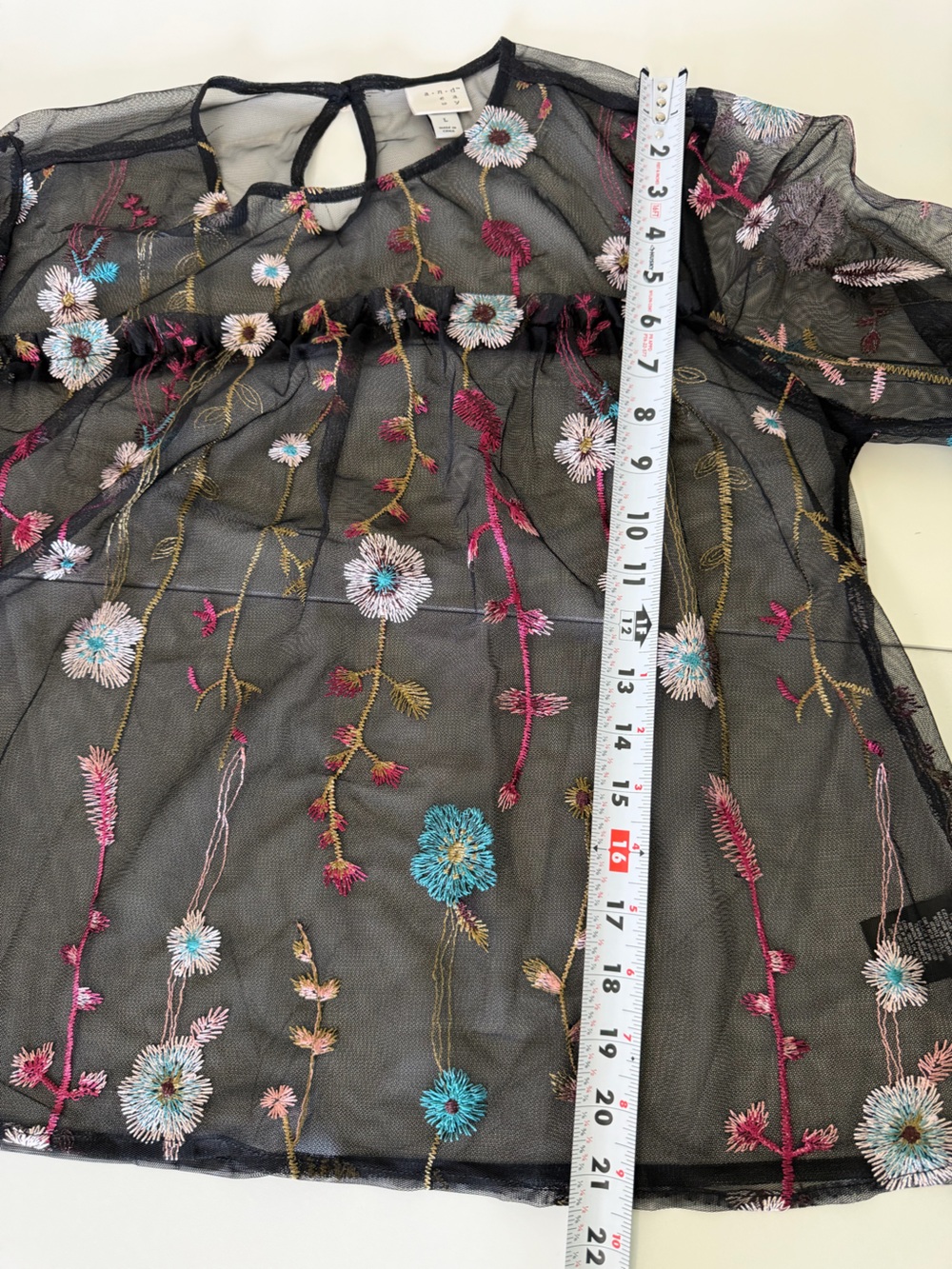 Women’s Embroidered Long Sleeve Mesh Fairy Grunge Top Size L Whimsygoth Festival - Picture 6 of 15